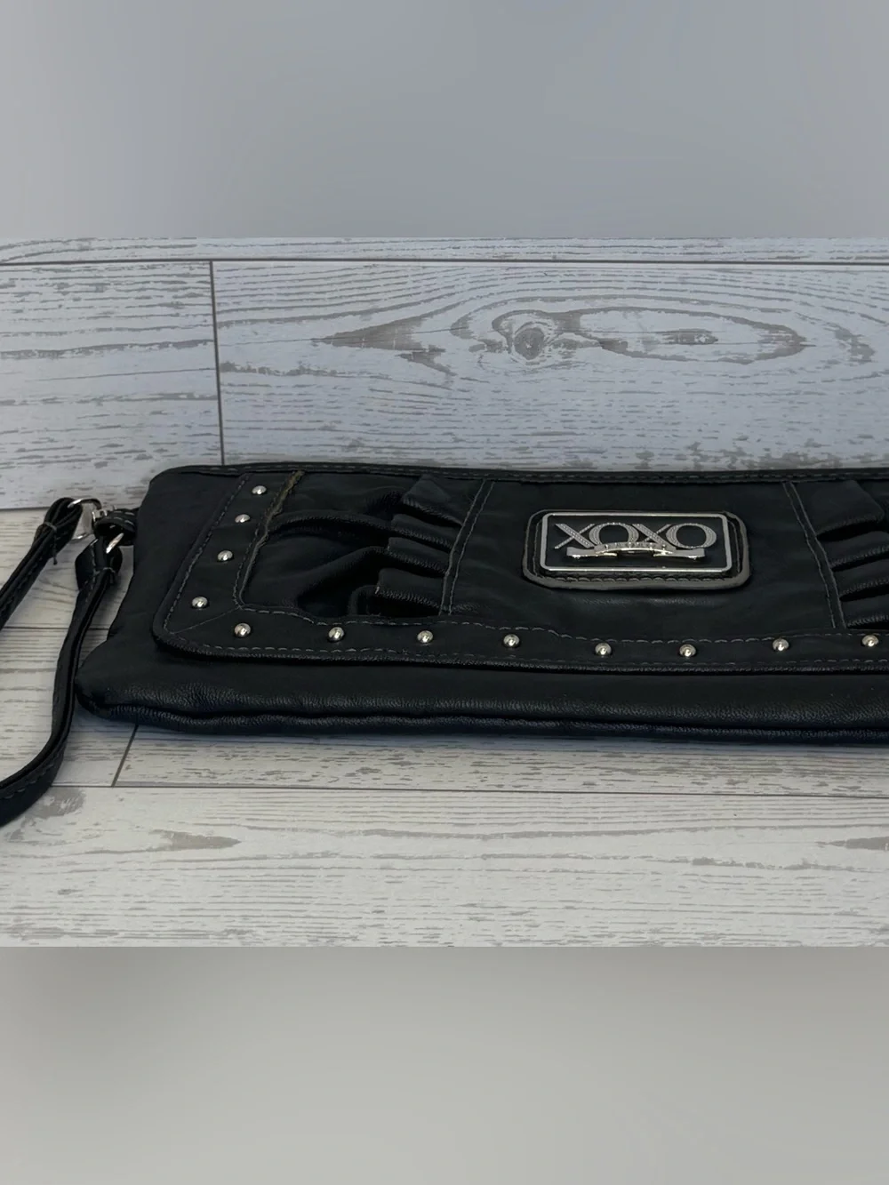 XOXO Brand Black Faux Leather Wristlet Wallet